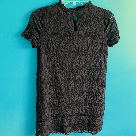 Short Sleeve Black Dress With Floral Lace Overlay - Picture 2 of 7